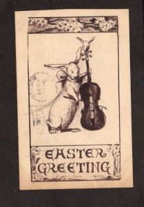 Easter Greeting Rabbit Bunny Musical Instrument Artist Signed K A M Postcard UDB