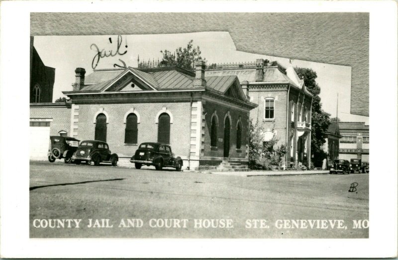 Vtg Postcard RPPC 1940s St. Genevieve Missouri MO St. Genevieve County Jail & CH