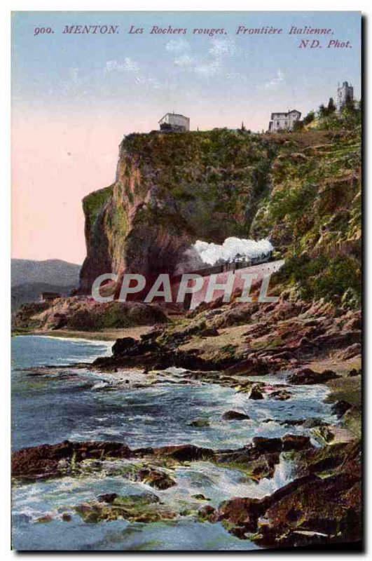 Old Postcard Red Rocks Menton Border Italian Train