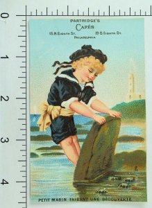 1870's-80's Partridge's Cafes Beach Scene Child Bathing Suit Big Rock Crabs P83