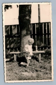 BABY w/ TEDDY BEAR VINTAGE REAL PHOTO POSTCARD RPPC