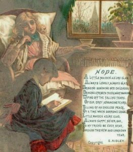 1870's-80's Victorian Religious Card Poem Of Hope Mother & Child Image P153