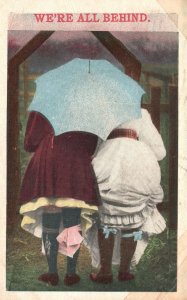 Vintage Postcard 1912 Lovers Couple Walking With Umbrella Romance Dating