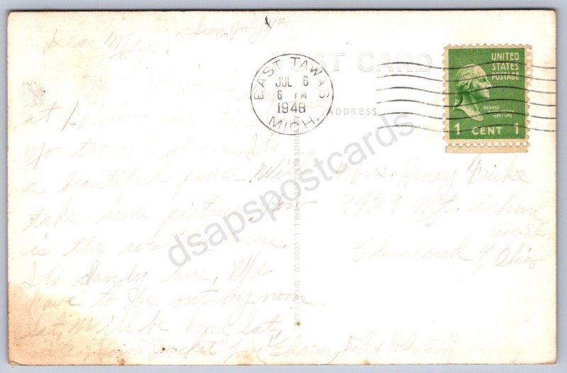 K45/ East Tawas Michigan RPPC Postcard c1940s Main Street Stores 327