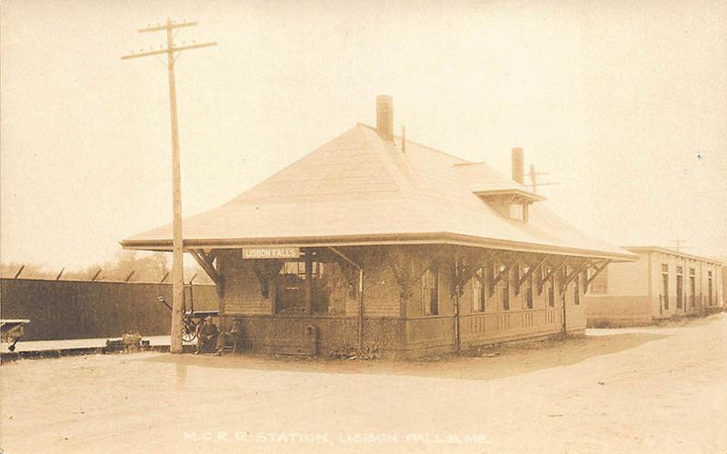 Lisbon Falls ME Central Railroad Station Train Depot Otis Card RPPC Postcard