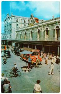 Barbados Bridgetown Broad Street Police and Bus Cars Bicycles 1950s Postcard