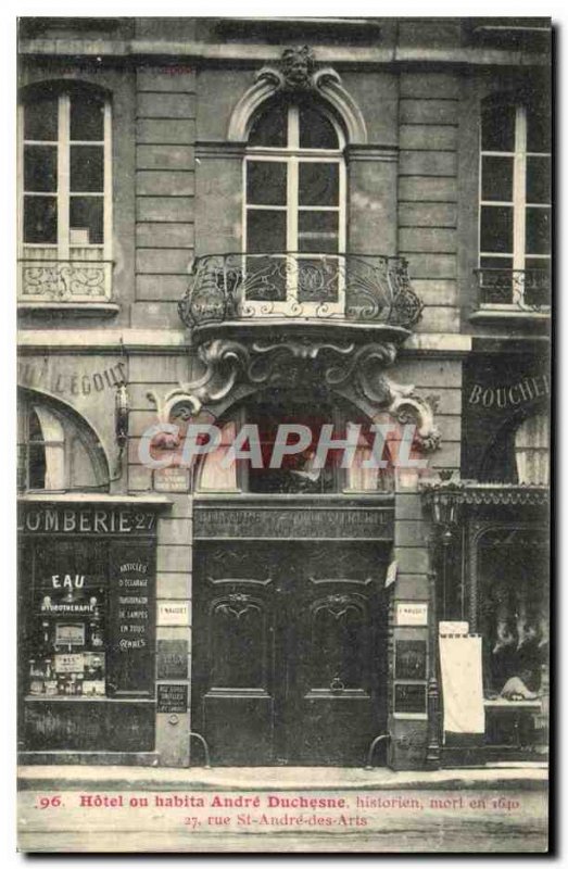 Old Postcard Paris Hotel Andre Duchesne historian lived or died in 1640 Rue S...