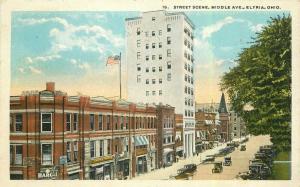 Autos Middle Avenue 1930s Street Scene Postcard Elyria Ohio Hamm 5526