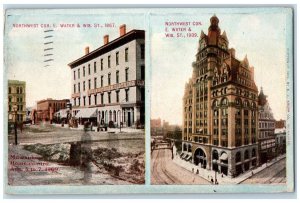 1909 Northwest Cor. E. Waster & Wis St. Milwaukee WI Dual View Antique Postcard