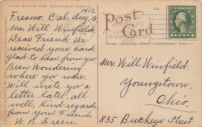 Boating San Joaquin River Fresno California 1912 postcard