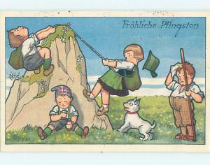 Pre-Linen foreign DOG WATCHES GERMAN KIDS PLAY MOUNTAIN CLIMBING J5258