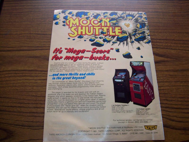 MOON SHUTTLE HUGE VIDEO ARCADE GAME FLYER Vintage Promo Art Oversized  