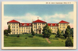 Utica New York~St Johns Orphanage From Lawn~Vintage Linen Postcard