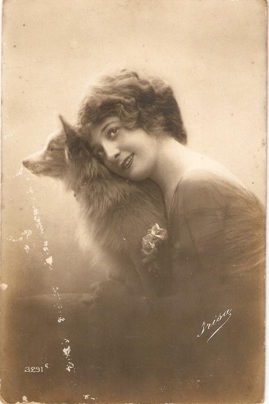 \Glamour lady and her dog\ Nice vintage French postcard