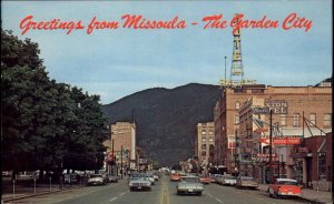 Missoula Montana MT Classic 1960s Cars Street Scene Vintage Postcard