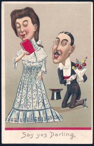 Say Yes Darling Man Proposing on Bended Knee used c1908