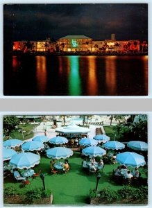 2 Postcards FORT LAUDERDALE, Florida FL ~ Roadside LAGO MAR HOTEL Night Neon