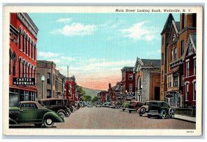 c1940s Main Street Scene Looking South Wellsville New York NY Unposted Postcard 