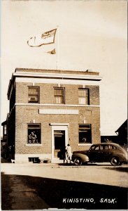 Post Office Kinistino Saskatchewan SK Wagon Car c1948 RPPC Postcard G13 *as is