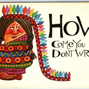 c1970s Greene, IA Greetings from Comic Exaggerated Indian Woman Native Art A264