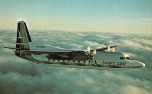 Vintage Postcard Swift Aire Lines Fokker F27 Turbopop Amsterdam Aircraft Transpo