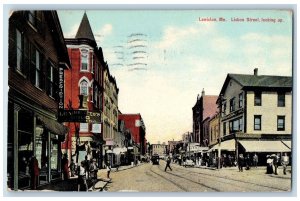 1911 Lewiston Maine ME Lisbon Street Looking Up Railway Establishments Postcard