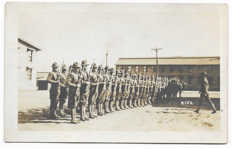 Unused USA World War 1 Real Photo Postcard, Soldiers holding rifles at attention