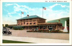 Postcard N.P. Railroad Depot Station in Missoula, Montana