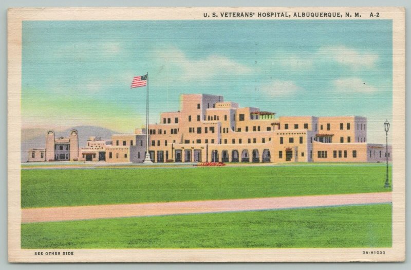 Albuquerque New Mexico~US Veterans Hospital~1940s Linen Postcard