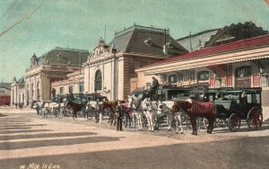 Vintage Postcard Nice La Gare Horse Carriage Transportation France