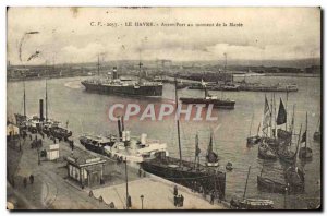 Old Postcard Le Havre L & # 39avant harbor when the tide Boat