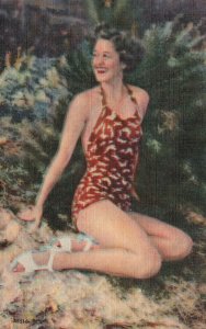 Vintage Postcard 1930's Beautiful Young Lady Photoshoot Swim Wear Attire