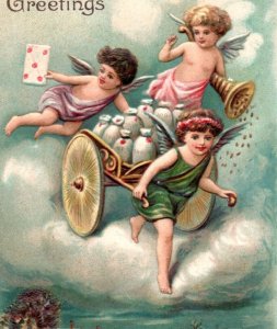 C. 1910 Adorable Cherubs Angels Fairies Greetings Clouds Vintage Postcard P219