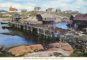 Fishermen Mending Nets Peggy's Cove NS Nova Scotia Vintage Postcard D9