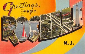 Roselle New Jersey Large Letter Linen Antique Postcard K60686