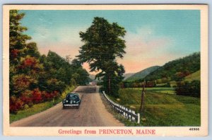 1943 GREETINGS FROM PRINCETON MAINE LINEN POSTCARD TO BALTIMORE MD HENRY HUDSON