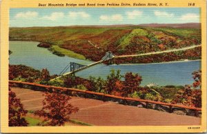 Vtg Bear Mountain Bridge Perkins Drive Hudson River New York NY 1940s Postcard 