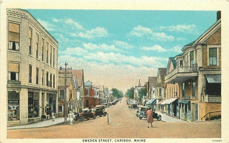 Caribou Maine Main Street Sweden Street Teich 1920s Postcard 21-11143