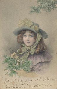 Happy New Year Vienna Style Pretty Girl Blue Eyes Vintage Postcard 03.34