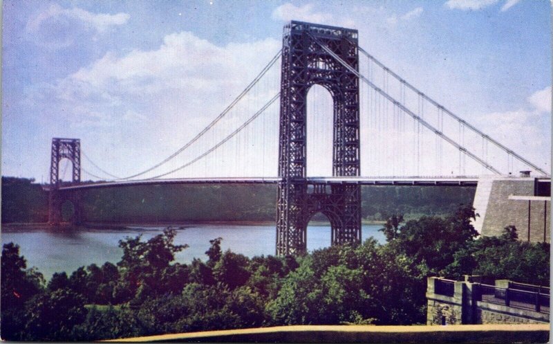 New York City NY George Washington Bridge & Hudson River Chrome Postcard 