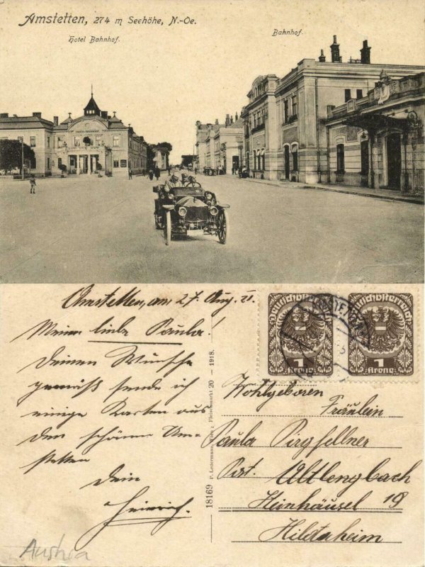 austria, AMSTETTEN, N. Oe., Seehöhe, Hotel Bahnhof, Station (1921) Postcard