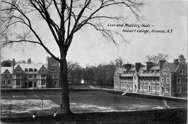 Coxe and Medbery Halls, Hobart College Geneva NY Vintage Postcard K12