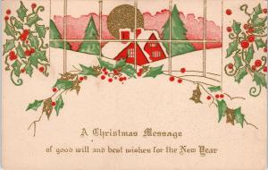 Attractive CHRISTMAS GREETING Arts & Crafts Style c1910s Blank Back