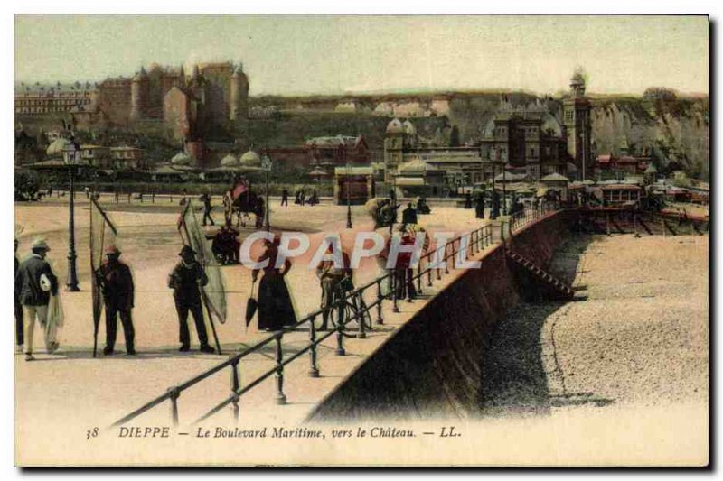 Old Postcard Dieppe Boulevard Maritime Fishermen Fishing Around the Chateau