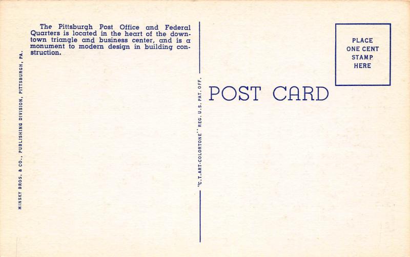 New Post Office and Federal Building, Pittsburgh, PA, Early Postcard, Unused