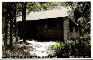 Hand Colored Real Photo Postcard Cabin Red Oaks Long Lake Danbury Wisconsin~220