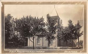 B49/ Rockford Ohio Postcard Real Photo RPPC 1910 First Presbyterian Church