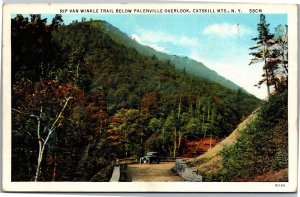 Postcard NY Catskill Mountains Rip Van Winkle Trail below Palenville Overlook