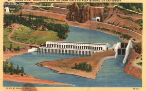 Vintage Postcard 1930's Power Plant Bunneville Dam Columbia River Washington WA