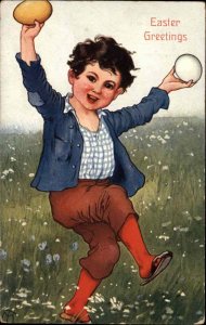 Happy Little Boy with Easter Eggs G.A. Novelty Art Vintage c1910 Postcard